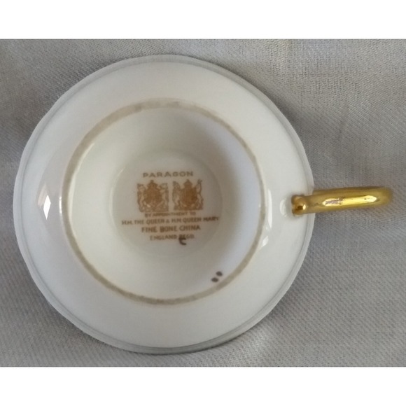 Paragon Teacup Saucer Bluebell Medallion Heavy Gold Gilt Double Warrant Vtg 40s - Picture 8 of 16